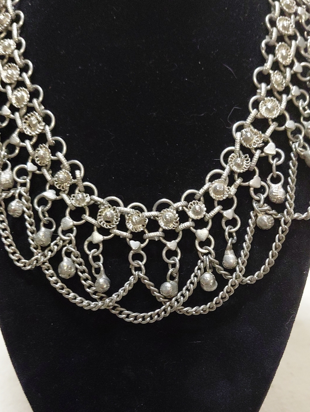 Antique Silver-Tone Tribal Bell Festoon/Bib Necklace